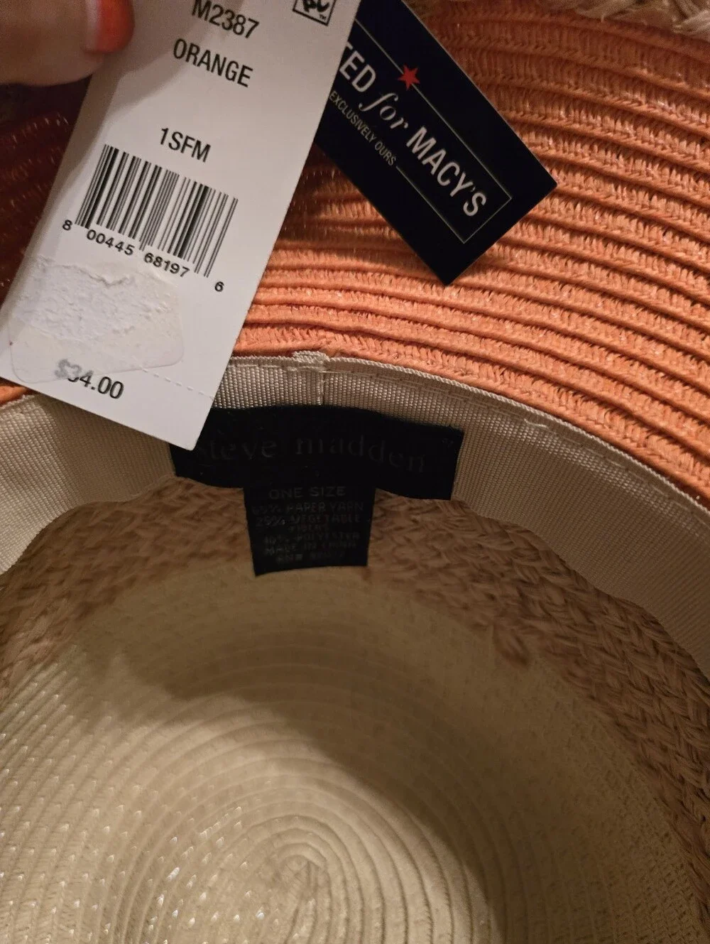 Steve Madden Straw Colorblocked Panama Hat Womens One Size Fits Most: OS/Orange